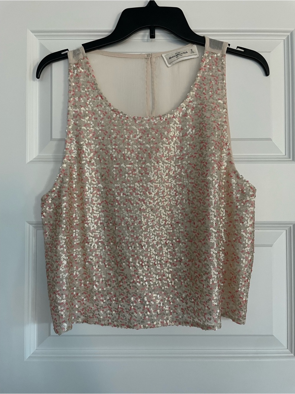 Abercrombie & Fitch Pink and Gold Sequin Tank Sheer Back Top